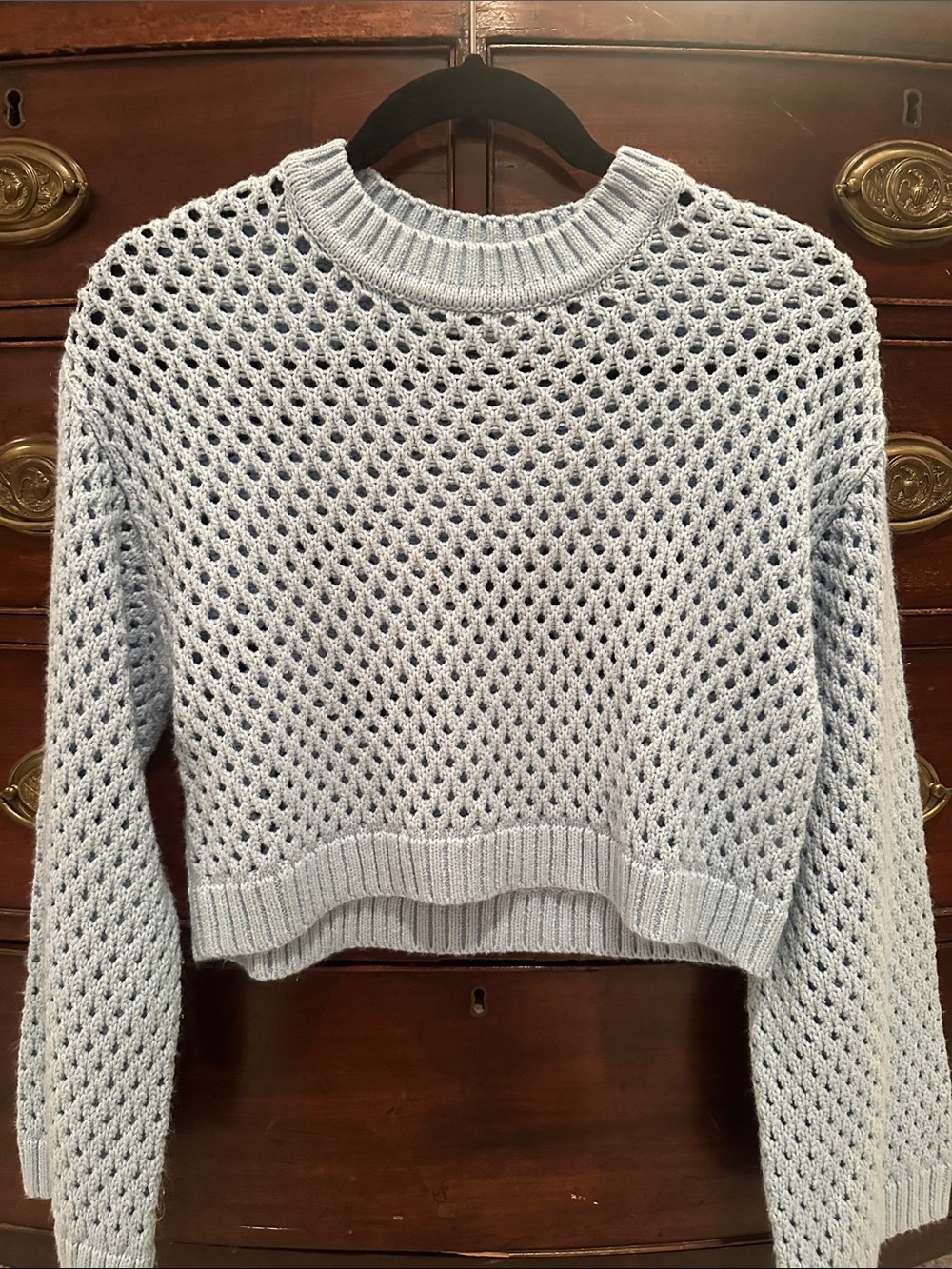 Light Blue Open-Knit Crewneck Sweater
